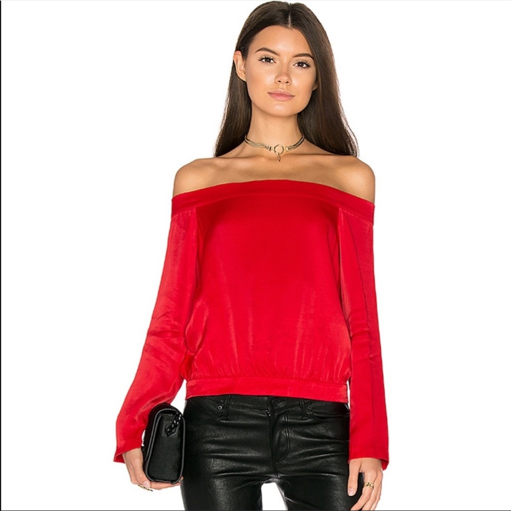 Bardot Satin Off the Shoulder Top